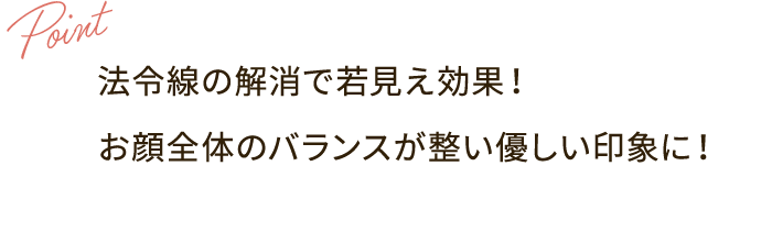 Point：法令線の解消で若見え効果！ お顔全体のバランスが整い優しい印象に！